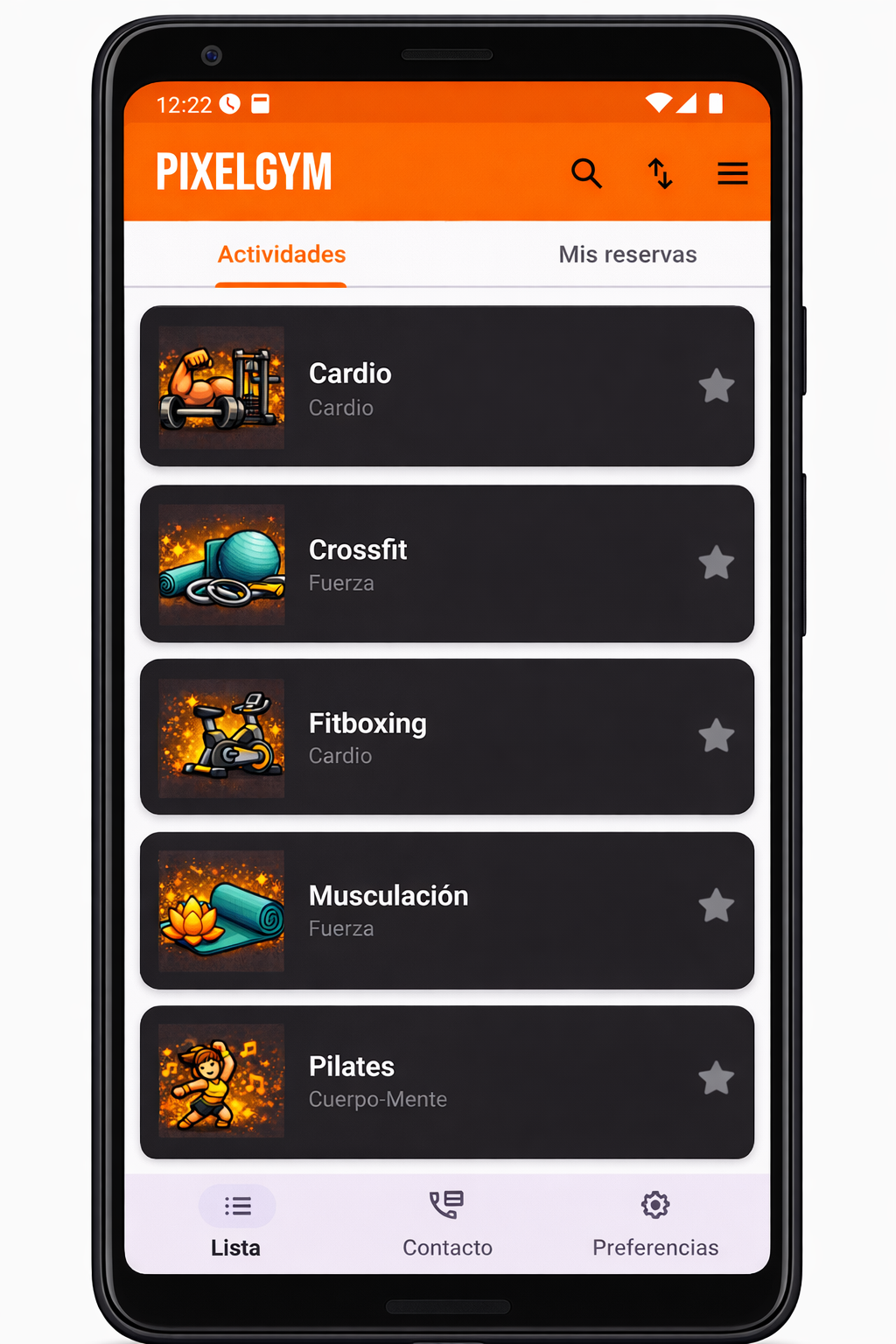 Listado de actividades